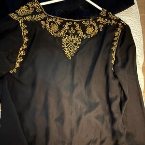 Adrienne landau New vintage black silk beaded shirt